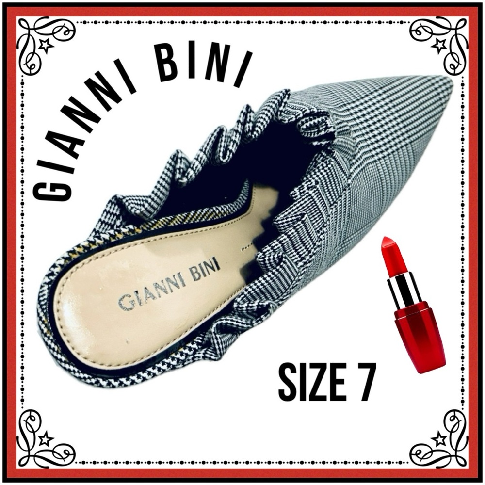 GIANNI BINI Spiked Heeled Stilettos - Houndstooth Mules 7M New!